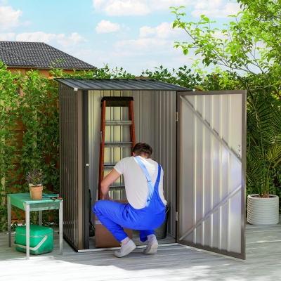 Outsunny 3.3' x 3.4' Lean-to Storage Shed, Steel, Brown