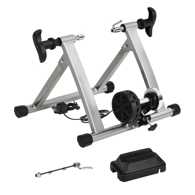 Soozier Bike Trainer Magnetic Bicycle Stand Indoor Exerciser w/ Quick Release Skewer, 5 Levels Resistance Silver