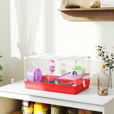 PawHut 18.5" 2-Story Hamster Cage with Wheel & Water Bottle, Red