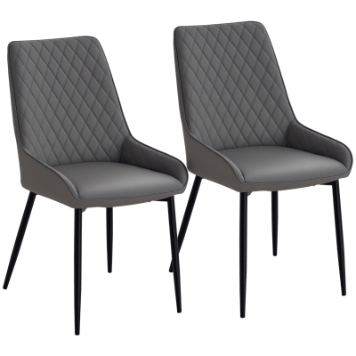 HOMCOM Upholstered Kitchen Chairs, Modern Dining Chairs Set of 2 with Diamond Tufting and Steel Legs for Dining Room, Grey