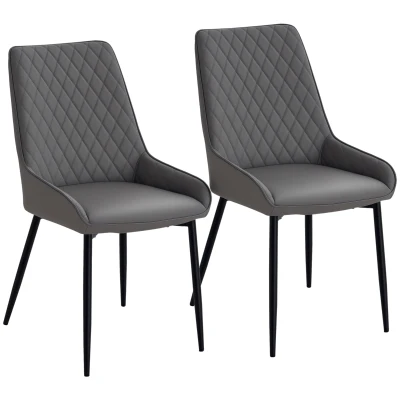 HOMCOM Upholstered Kitchen Chairs, Modern Dining Chairs Set of 2 with Diamond Tufting and Steel Legs for Dining Room, Grey