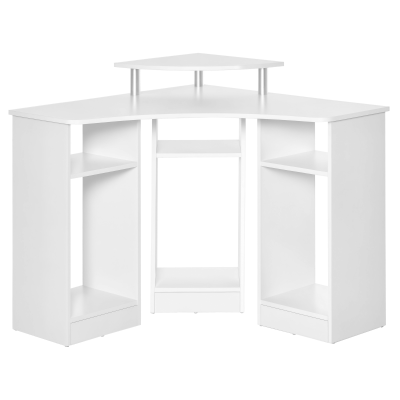 HOMCOM L-Shaped Computer Desk with Monitor Stand and Open Shelves, Home Office Corner Desk Study Workstation for Small Space, White