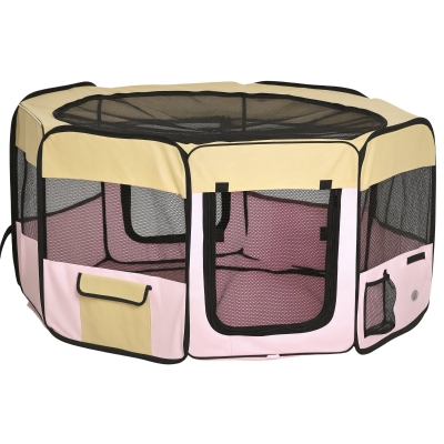 PawHut 49-inch Large Exercise Puppy Pet Playpen Portable Dog Cat Pet Play Pen Pet Cage Tent Kennel Crate Pink Carry Bag Included