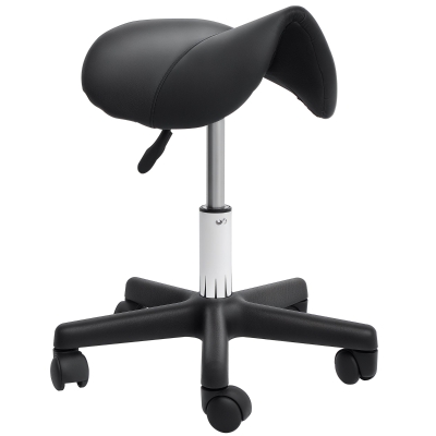 HOMCOM Saddle Stool, PU Leather Rolling Stool with Wheels, Adjustable Salon Chair for Kitchen, Salon Spa, Bar, Home Office, Massage, Black