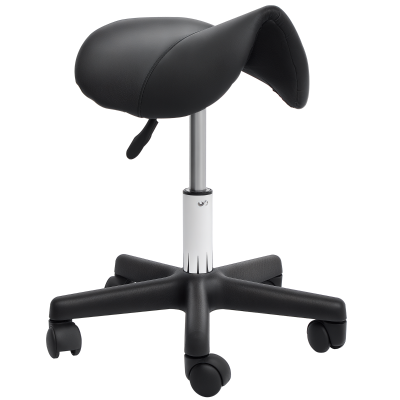 HOMCOM Saddle Stool, PU Leather Rolling Stool with Wheels, Adjustable Salon Chair for Kitchen, Salon Spa, Bar, Home Office, Massage, Black