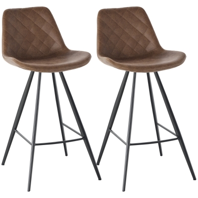 HOMCOM Bar Height Bar Stools Set of 2, Microfiber Cloth Bar Chairs with Metal Leg, Padded Seat, Kitchen Stools for Kitchen Island, Brown