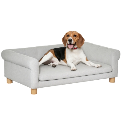 PawHut Modern Pet Sofa Cat or Medium Large Dog Bed W/ Removable Seat Cushion, Light Grey