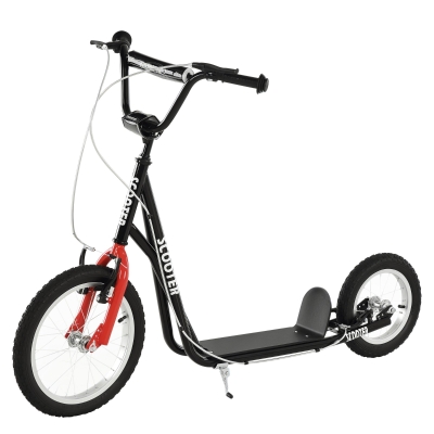 Aosom Youth Kick Scooter with Adjustable Handlebar and 16'' Inflatable Rubber Wheel for Kids and Teens 5+ Year Old, Black