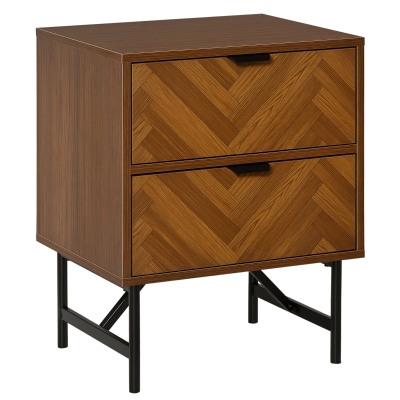 HOMCOM Bedside Table, Nightstand for Bedroom, End Side Table Dresser Storage with 2 Drawers, Walnut Brown