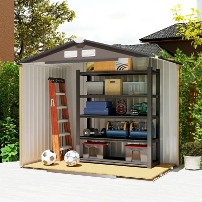 Outsunny 7' x 4' Outdoor Storage Shed, Garden Tool House w/ Foundation Kit Vents & Sliding Doors for Backyard Patio, Brown(m-10)