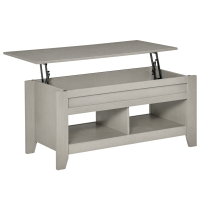 HOMCOM Lift Top Coffee Table with Hidden Storage Compartment and Open Shelves, Lift Tabletop Pop-Up Center Table for Living Room, Light Grey