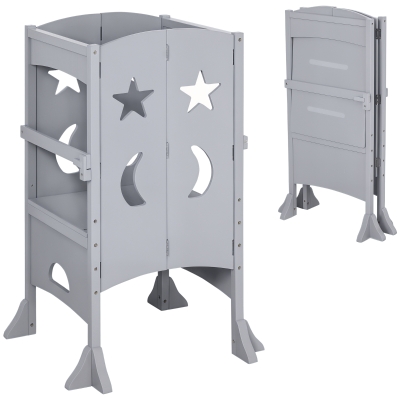 Qaba Step Stool with Safety Rail and Support Handles Kitchen Counter Step-up Helper