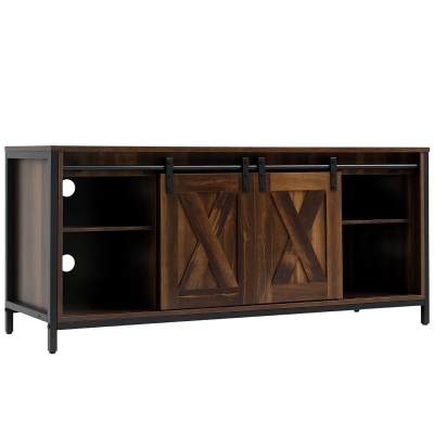 HOMCOM Industrial TV Stand for TVs up to 60", TV Console with Storage and 2 Sliding Barn Doors, Freestanding Entertainment Unit for Living Room, Bedroom, Brown