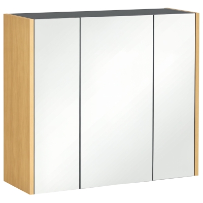 kleankin Wall Mounted Medicine Cabinet with Mirror Wall Mirror Cabinet with 3 Doors and Adjustable Storage Shelves Gray