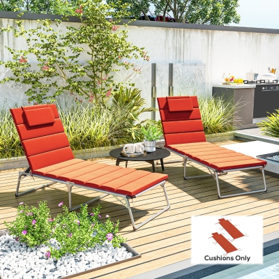 Outsunny 2PCs Patio Chaise Lounge Cushions, Foldable Lounge Chair Cushion, UPF50+ 230gsm Olefin, 80" x 26", Wine Red