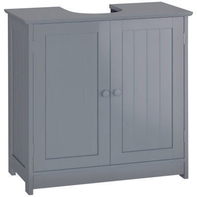HOMCOM Under Sink Bathroom Cabinet with 2 Doors and Shelf, Pedestal Sink Bathroom Vanity Furniture, Grey