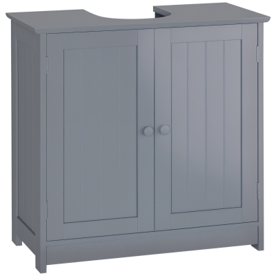 HOMCOM Under Sink Bathroom Cabinet with 2 Doors and Shelf, Pedestal Sink Bathroom Vanity Furniture, Grey