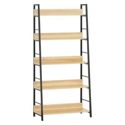 HOMCOM Modern Bookshelf Storage with 5-Tier Wide Shelving, Metal Frame, Wooden Bookcase for Living Room Library Home Furniture, Oak