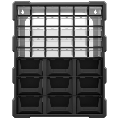 DURHAND Plastic 39 Drawer Parts Organiser Wall Mount Storage Cabinet for Small Nuts Bolts Tool Black