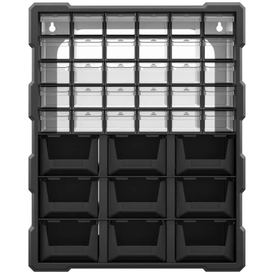 DURHAND Plastic 39 Drawer Parts Organiser Wall Mount Storage Cabinet for Small Nuts Bolts Tool Black