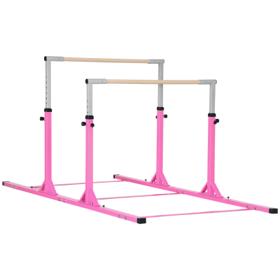 Qaba Adjustable Double Horizontal Bars, Pink, 36"-59" Height