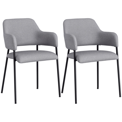 HOMCOM Modern Dining Chairs Set of 2, Linen Touch Fabric Accent Chairs with Armrests, Kitchen Chairs with Steel Legs for Living Room, Grey