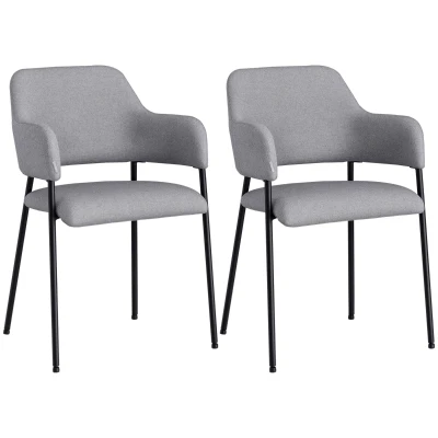 HOMCOM Modern Dining Chairs Set of 2, Linen Touch Fabric Accent Chairs with Armrests, Kitchen Chairs with Steel Legs for Living Room, Grey