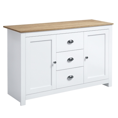 HOMCOM Modern Sideboard Cabinet, Kitchen Buffet Cabinet with 3 Drawers and Adjustable Shelves, Buffets Tables, White