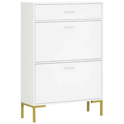 HOMCOM Modern Shoe Cabinet Storage 12 Pair Shoe Organizer with 2 Flip Doors Drawer and Adjustable Shelf White