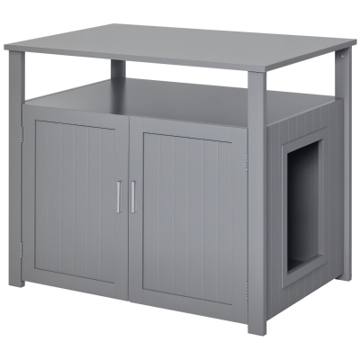 PawHut Cat Litter Box Enclosure Furniture, Gray