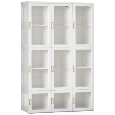 HOMCOM Portable Wardrobe Closet, Bedroom Armoire, Foldable Clothes Organizer with Cube Storage, Hanging Rods, Magnet Doors, White