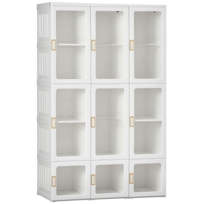 HOMCOM Portable Wardrobe Closet, Bedroom Armoire, Foldable Clothes Organizer with Cube Storage, Hanging Rods, Magnet Doors, White