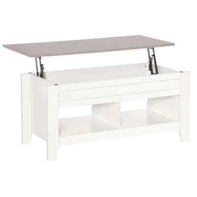 HOMCOM Lift Top Coffee Table with Hidden Storage Compartment and Open Shelves, Lift Tabletop Pop-Up Center Table for Living Room, White