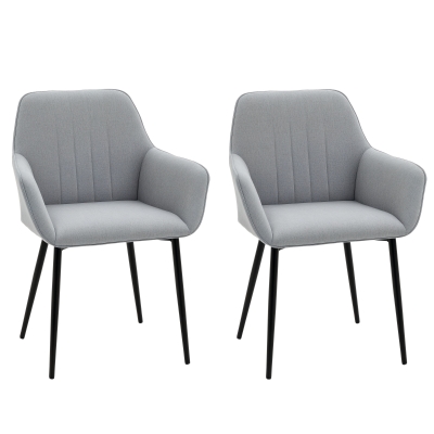 HOMCOM Dining Chairs Set of 2, Upholstered Linen Fabric Accent Chairs with Metal Legs, Light Grey