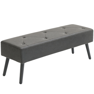 HOMCOM Bedroom Bench, End of Bed Bench with Button Tufted, PU Leather Upholstered Entryway Bench with Wood Legs, Grey
