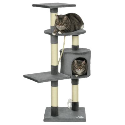 PawHut 46Inch Scratching Cat Tree, Multi Level Cat Tower for Large Cats Adult with Toys and Condo, Grey