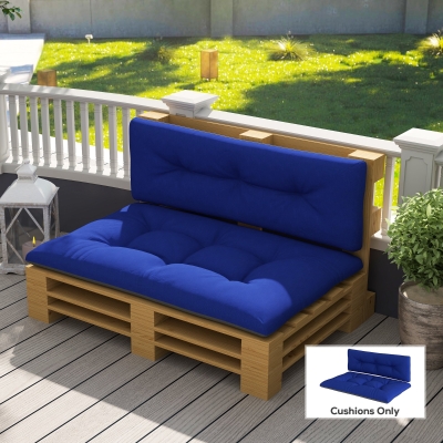 Outsunny 2-Seater Tufted Outdoor Pallet Cushions, 3.9" Thick, Navy Blue