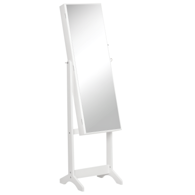 HOMCOM Mirror Jewelry Cabinet Armoire, Lockable Jewelry Organizer with Full-Length Mirror, 3 Angle Adjustable, White