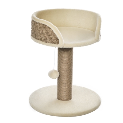 PawHut Cat Tree with Scratching Post, Toy Ball, Perch, Small Cat Tower for Indoor Cats - 16" x 16" x 19", Beige
