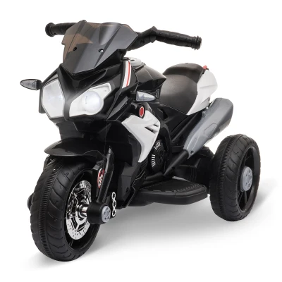 Qaba Kids Electric Motorcycle Ride-On Toy with 3 Wheels, Music, Horn, Lights, Black