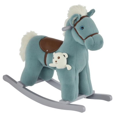 Qaba Kids Plush Rocking Horse Chair with Sounds, Blue