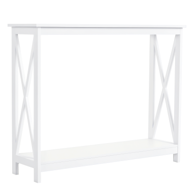 HOMCOM 2 Tier X-Design Console Table Sofa Side Table w/Storage Shelf for Living Room Entryway, White