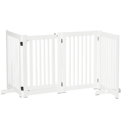 PawHut Free Standing Wooden Pet Gate Indoor Dog Barrier Foldable Step Over Doorway Fence Safety Gate with Open Door Z Shape 4 Panel