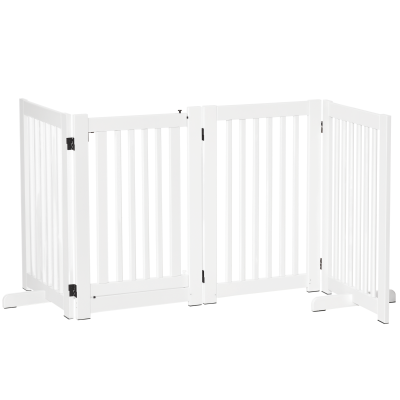 PawHut Free Standing Wooden Pet Gate Indoor Dog Barrier Foldable Step Over Doorway Fence Safety Gate with Open Door Z Shape 4 Panel