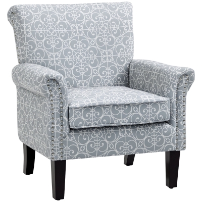 HOMCOM Upholstered Accent Chair, Single Armchair with Soft Linen Touch Fabric, Rolled Armrest with Nailhead Trim, Grey