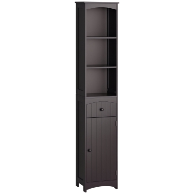 HOMCOM Tall Bathroom Storage Cabinet with Shelves & Drawer, Brown