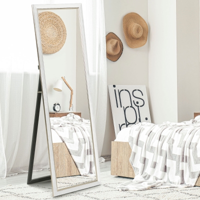HOMCOM Floor Standing Mirror, Full Body Mirror, Free Standing, Leaning or Wall Mirror with Frame for Bedroom, White