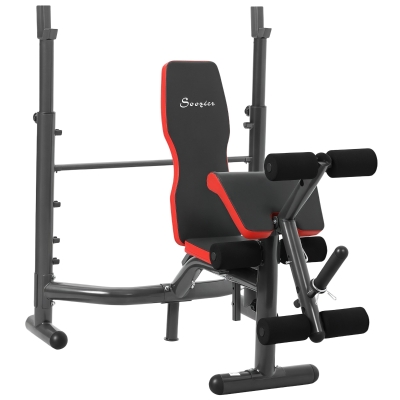 Soozier Press Bench, Heavy Duty Multiple Function Workout Adjustable Bench with Preacher Curl, Leg Developer