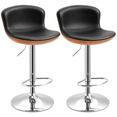 HOMCOM 2 Piece Modern Barstools with Backrest Counter Chairs with Footrest Swivel Black