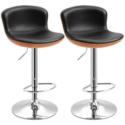 HOMCOM 2 Piece Modern Barstools with Backrest Counter Chairs with Footrest Swivel Black